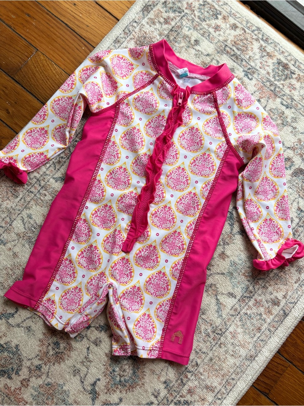 Cabana Life Infant Girls 6/12M Pink Rashguard Zip Up One Piece Swimsuit
